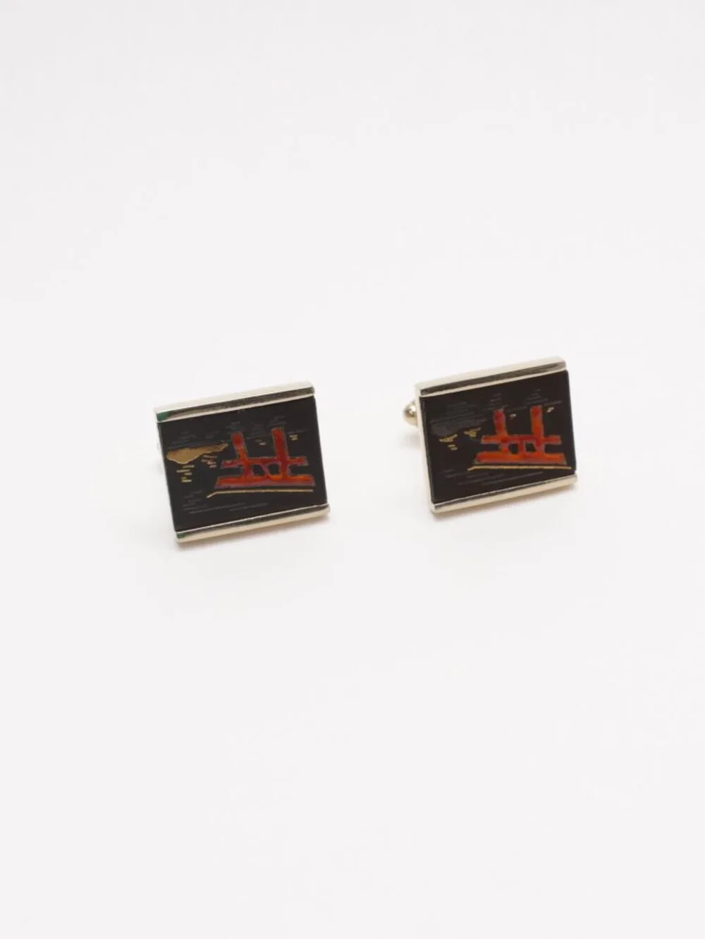 Vintage Swank GOLD Tone ASIAN Style CUFFLINKS